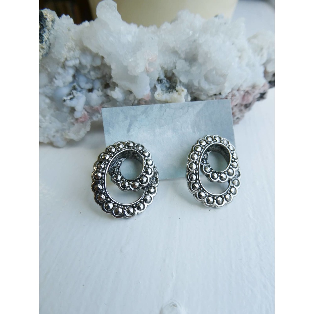 Vintage Silver Tone Swirl Stud Earrings